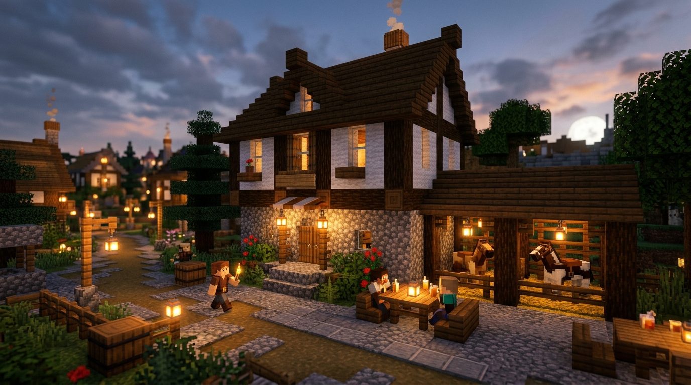 Tuto Minecraft : bâtir une auberge-taverne médiévale avec son écurie